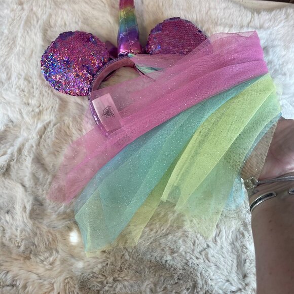 Disney Parks Minnie Mouse Ears Pink Purple Sequin Unicorn Rainbow Veil Headband - Picture 3 of 5